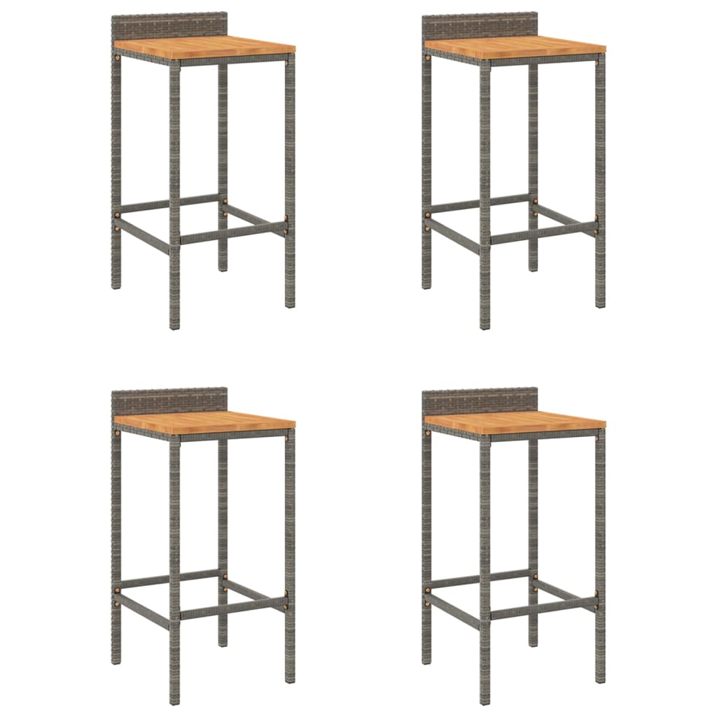 Tabourets de bar 4 pcs Poly rotin gris et bois d'acacia massif