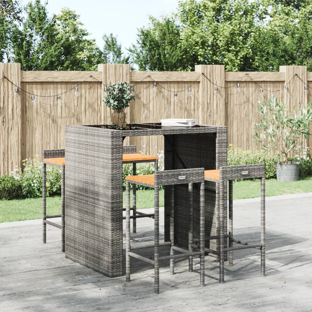 Tabourets de bar 4 pcs Poly rotin gris et bois d'acacia massif