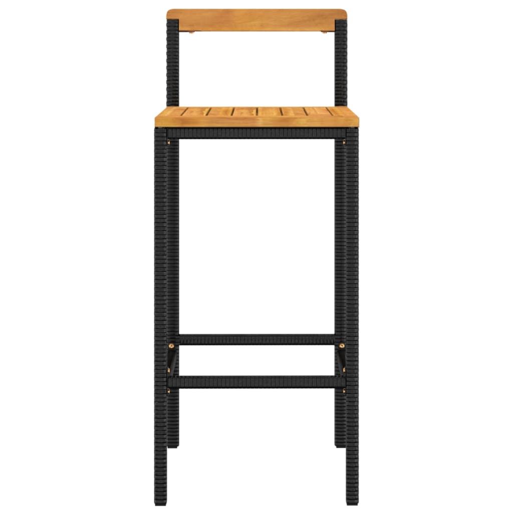 Bar stools 2 pcs. Black poly rattan and solid acacia wood
