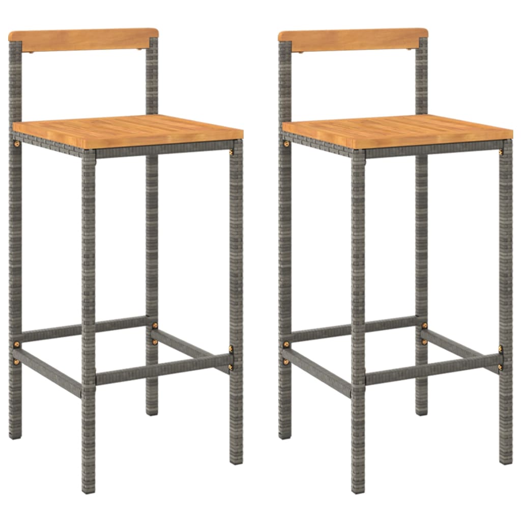 Tabourets de bar 2 pcs Poly rotin gris et bois d'acacia massif