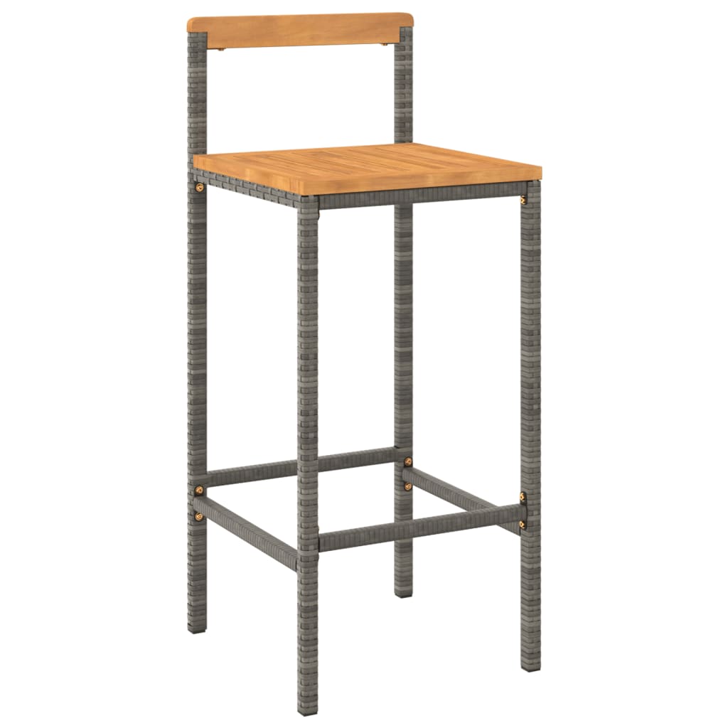 Tabourets de bar 2 pcs Poly rotin gris et bois d'acacia massif
