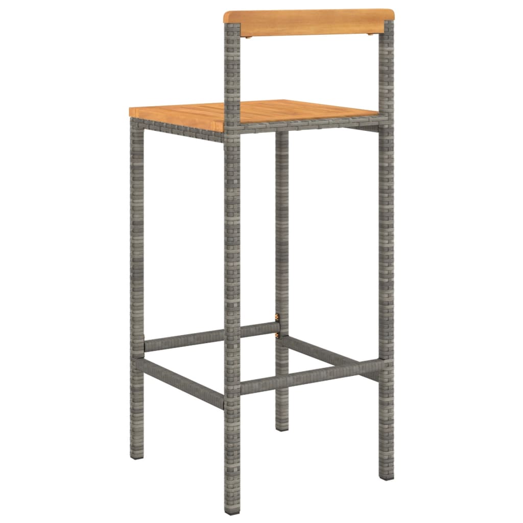 Tabourets de bar 2 pcs Poly rotin gris et bois d'acacia massif