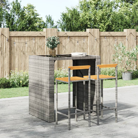 Tabourets de bar 2 pcs Poly rotin gris et bois d'acacia massif