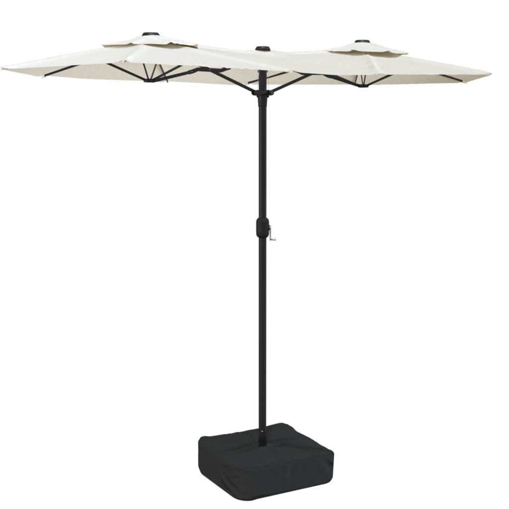 Doppel-Sonnenschirm mit LED-Leuchten Sandweiß 316x145 cm