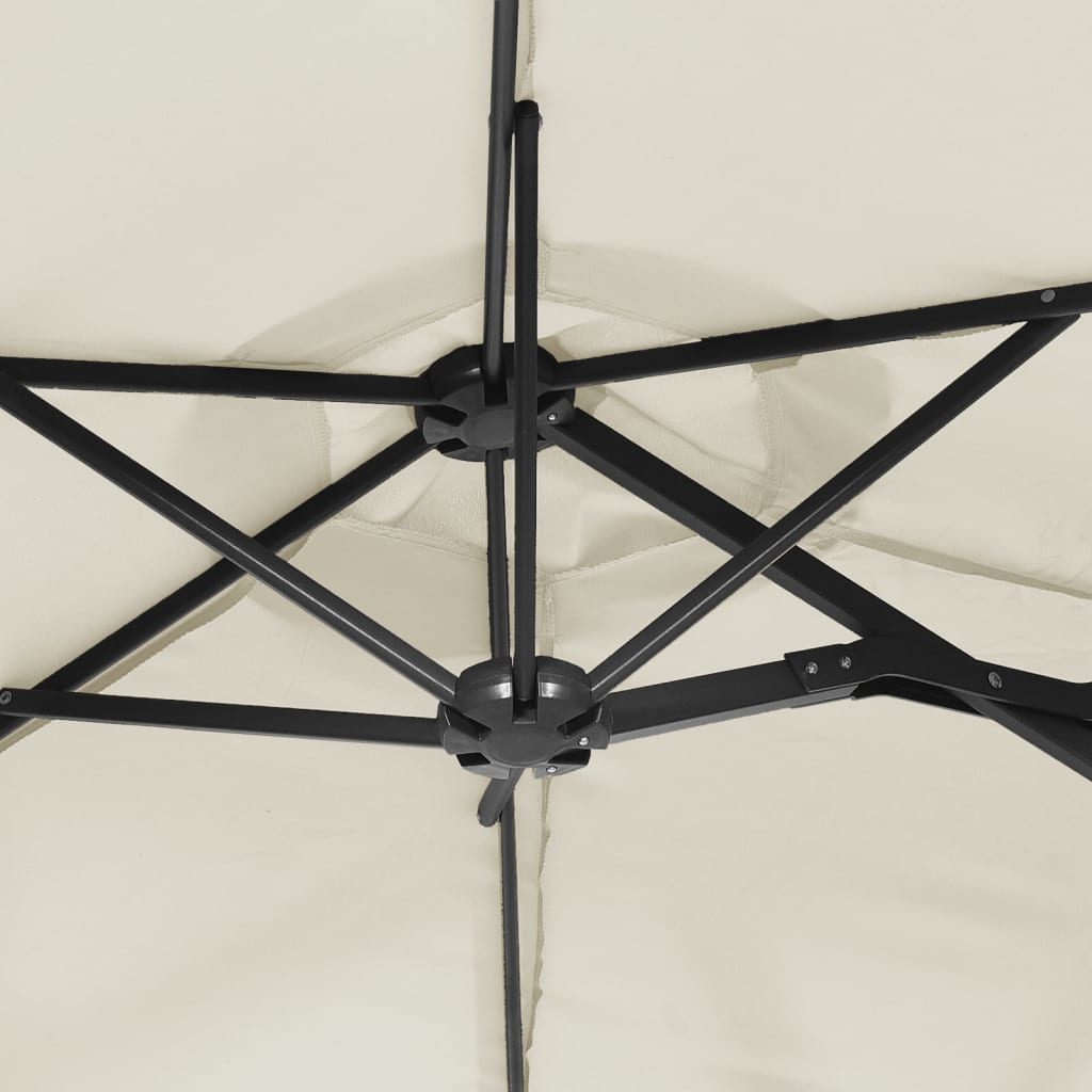 Doppel-Sonnenschirm mit LED-Leuchten Sandweiß 316x145 cm