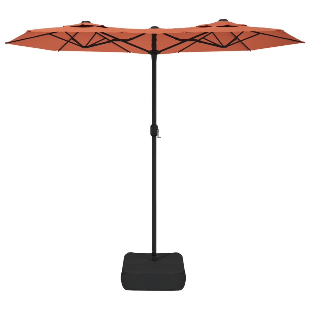 Doppel-Sonnenschirm mit LED-Leuchten Terrakottarot 316x145 cm