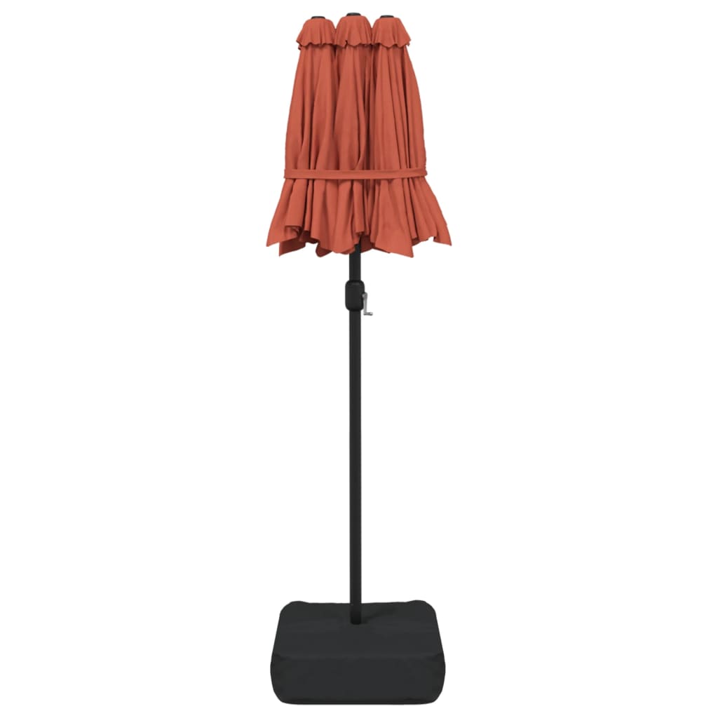 Doppel-Sonnenschirm mit LED-Leuchten Terrakottarot 316x145 cm