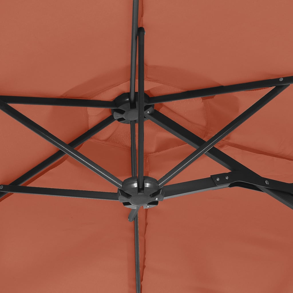 Doppel-Sonnenschirm mit LED-Leuchten Terrakottarot 316x145 cm