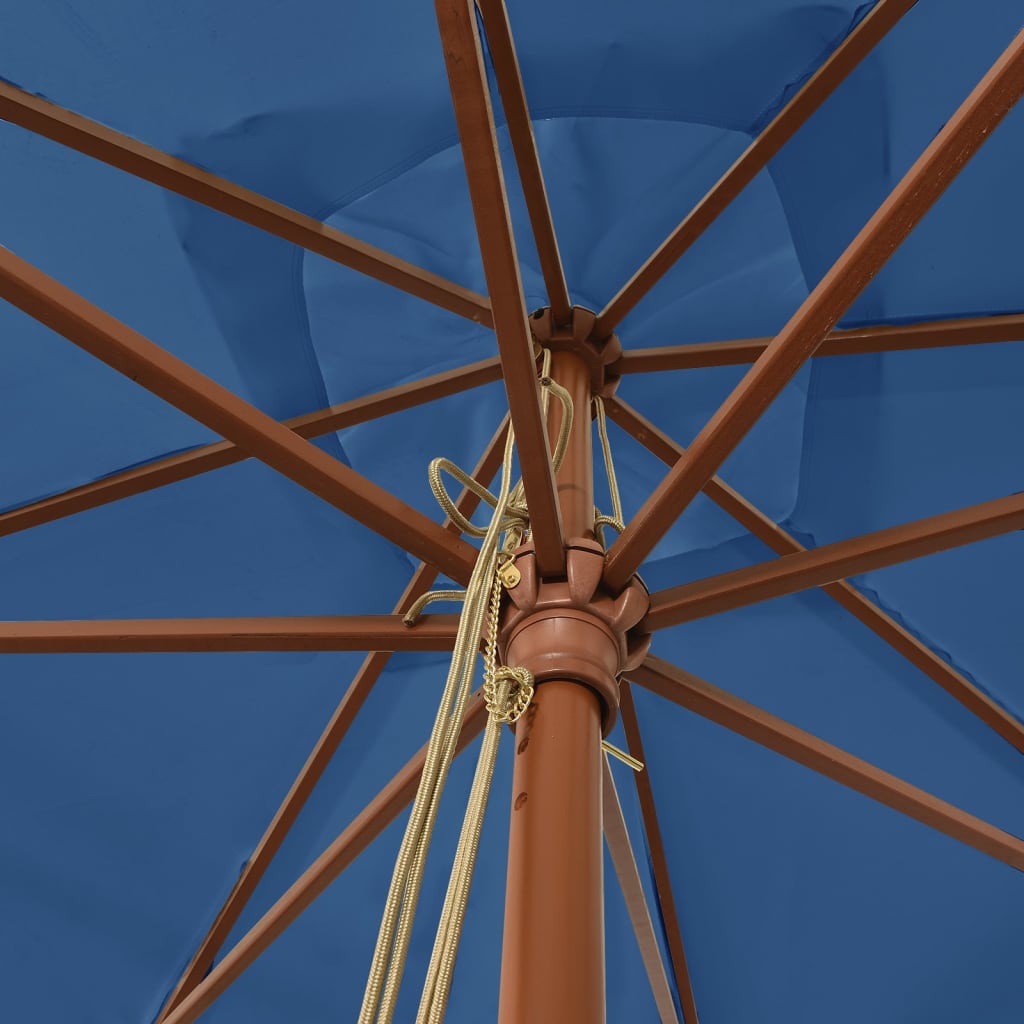 Parasol with wooden pole azure blue 300x300x273 cm