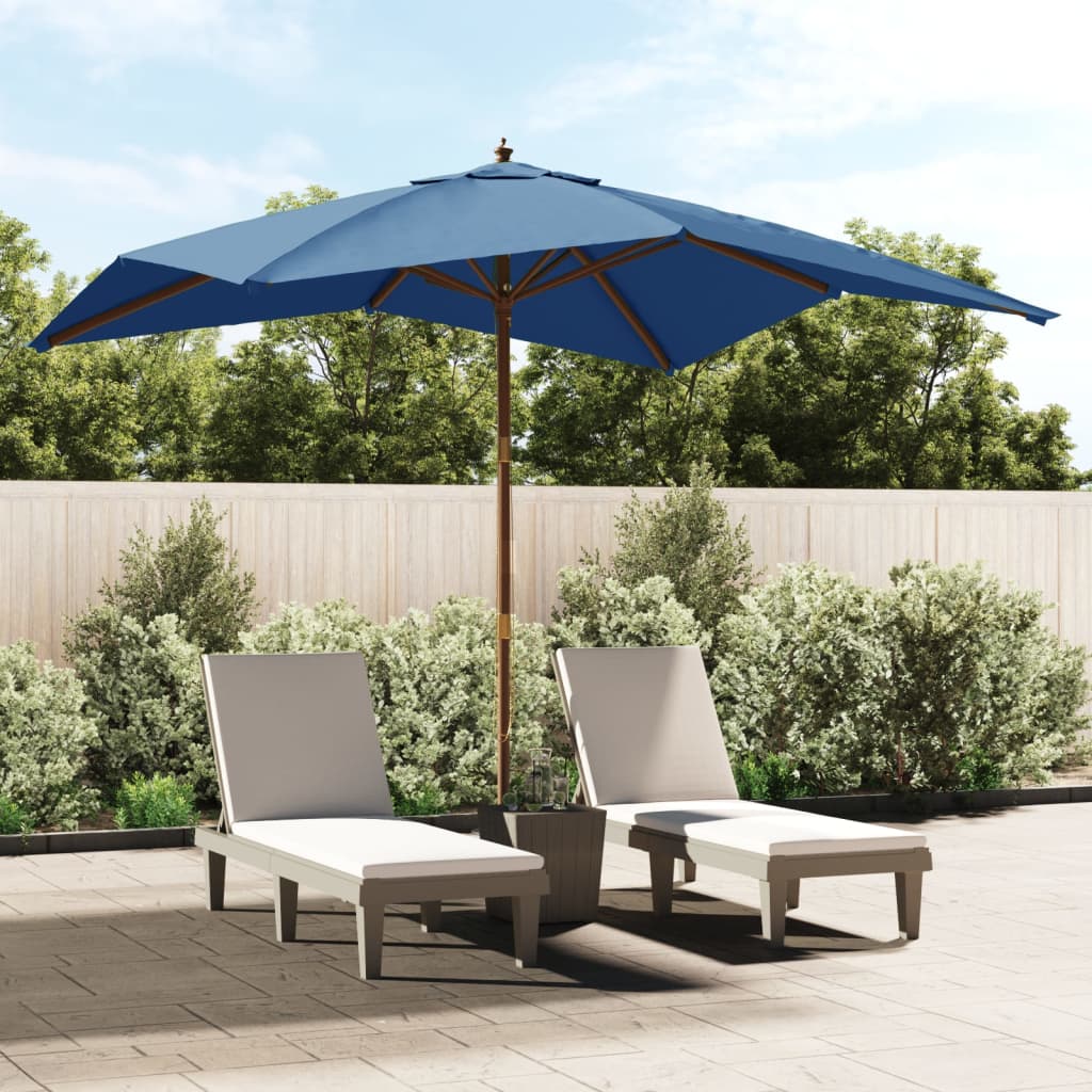 Parasol with wooden pole azure blue 300x300x273 cm