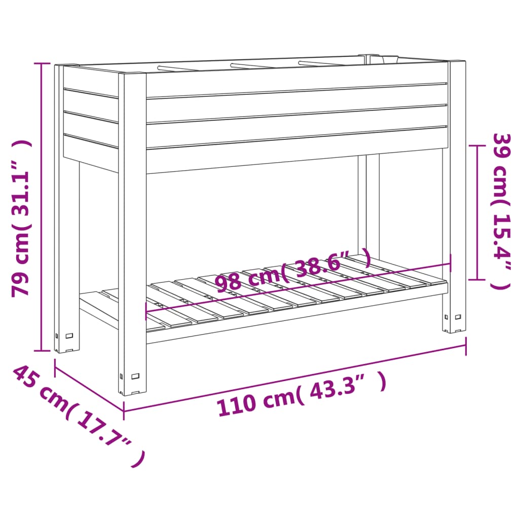 Raised bed light brown 110x45x79 cm polypropylene