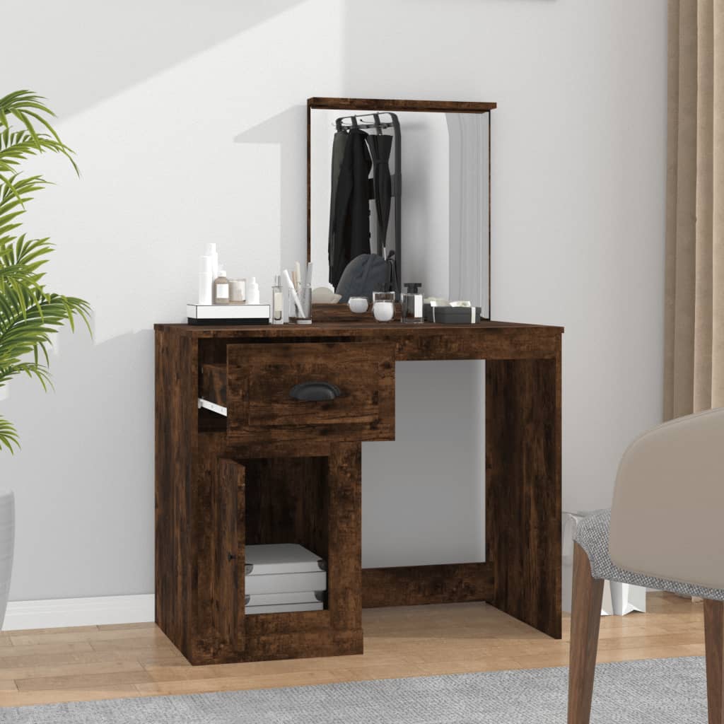 Dressing table with mirror smoked oak 90x50x132.5 cm