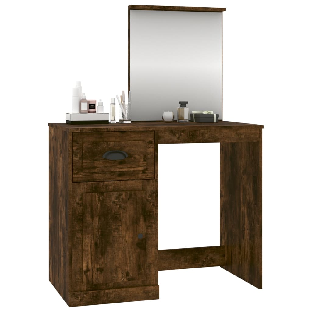 Dressing table with mirror smoked oak 90x50x132.5 cm