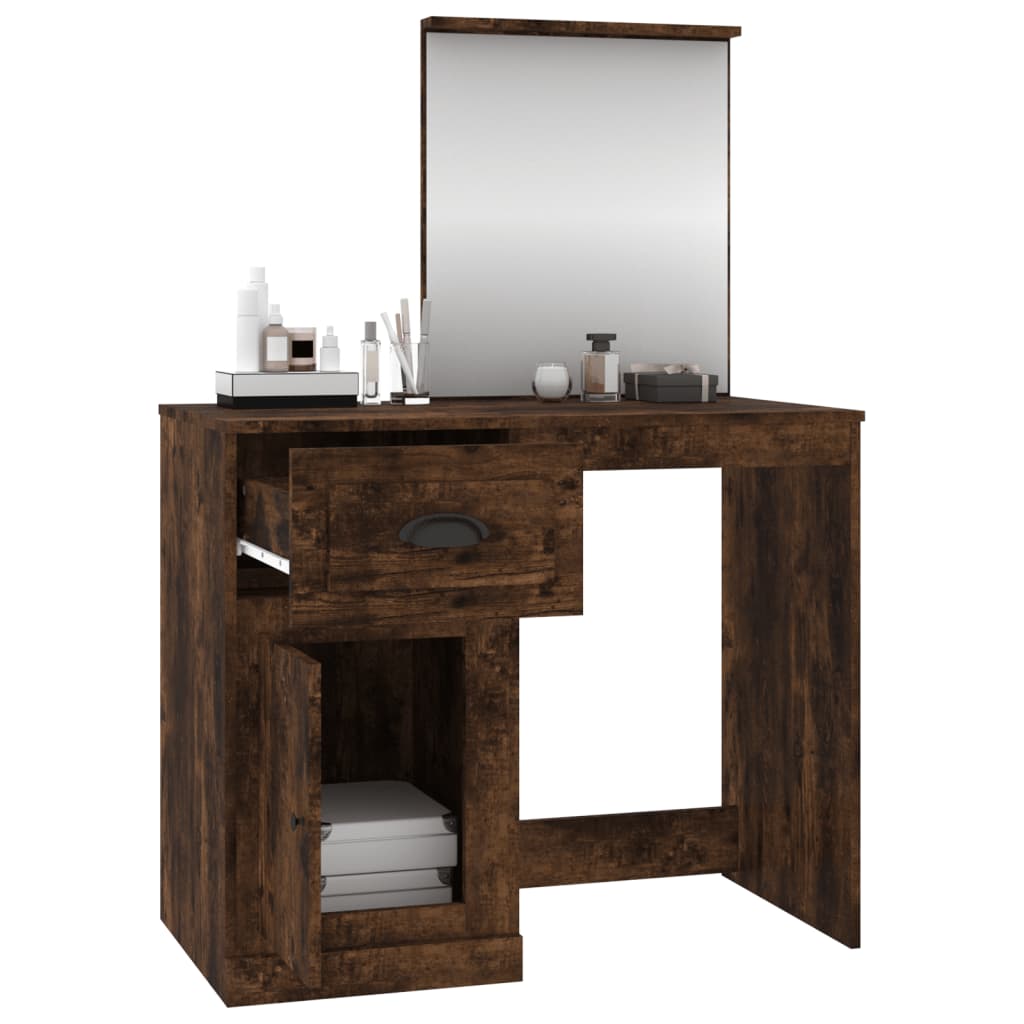 Dressing table with mirror smoked oak 90x50x132.5 cm