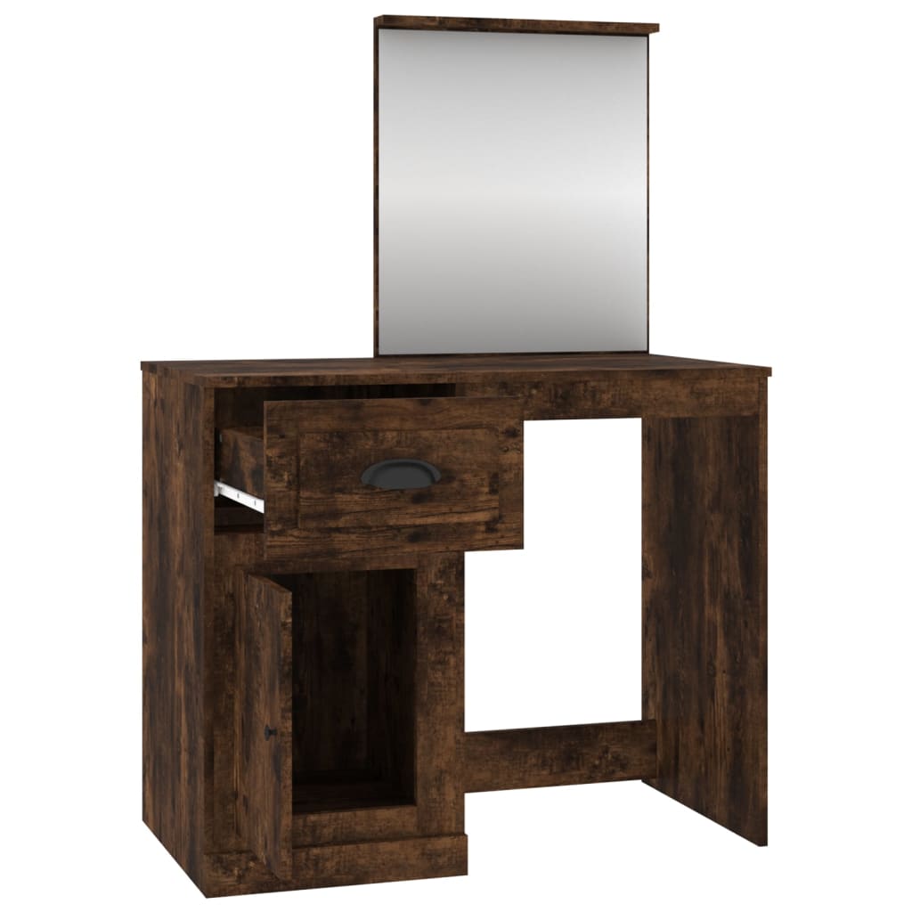 Dressing table with mirror smoked oak 90x50x132.5 cm