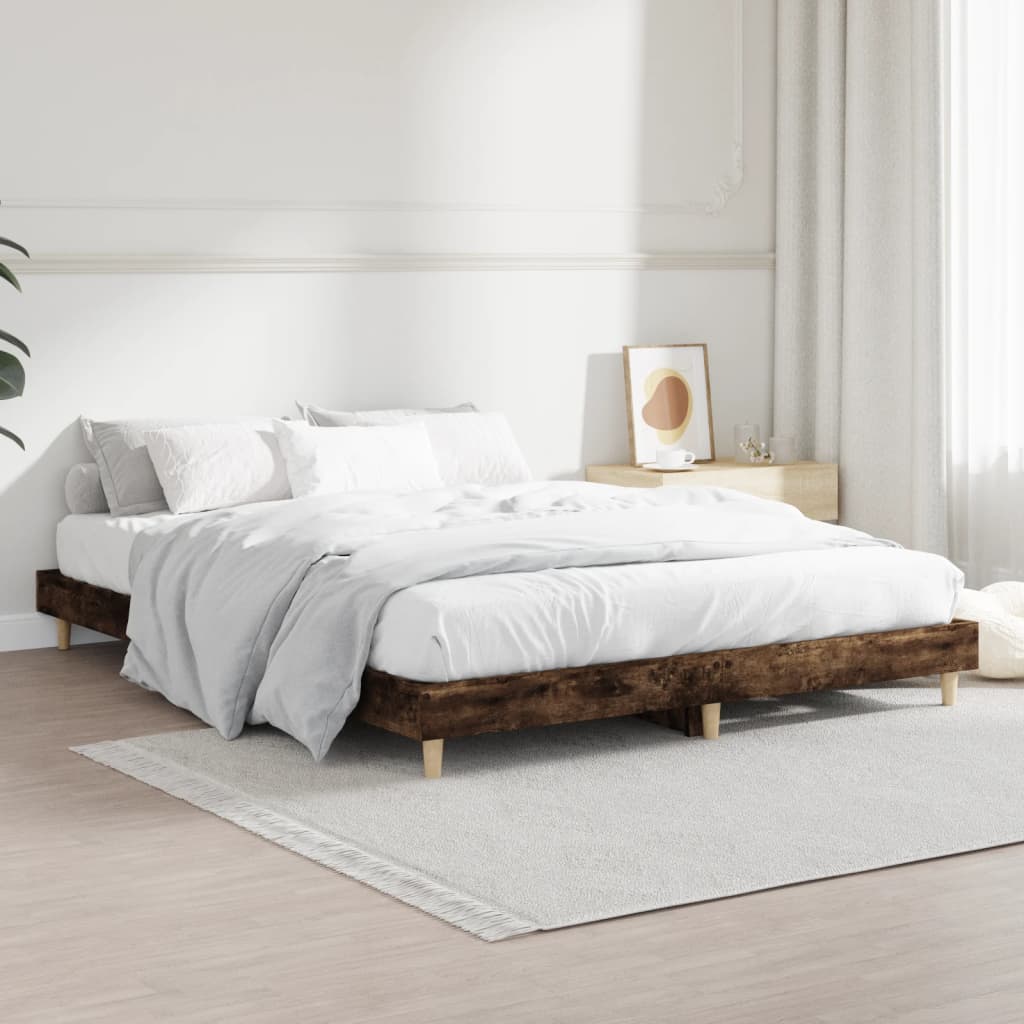 Cadre de lit chêne fumé 135x190 cm en matériau bois