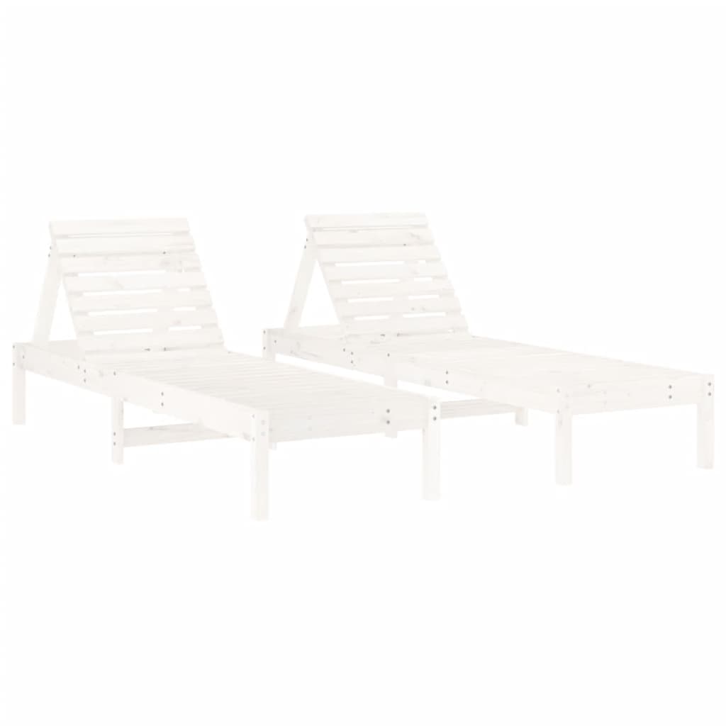 Sun loungers 2 pcs. White 199.5x60x74 cm solid pine wood