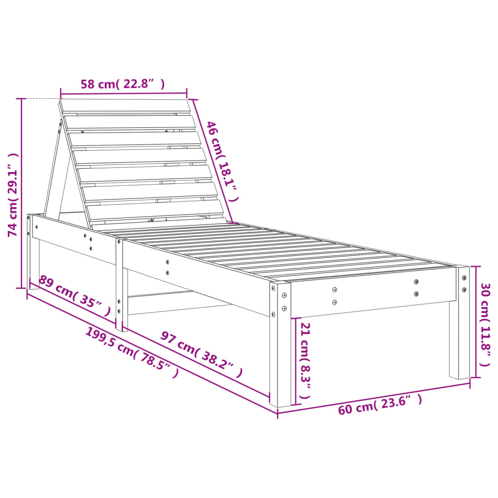 Sun loungers 2 pcs. White 199.5x60x74 cm solid pine wood