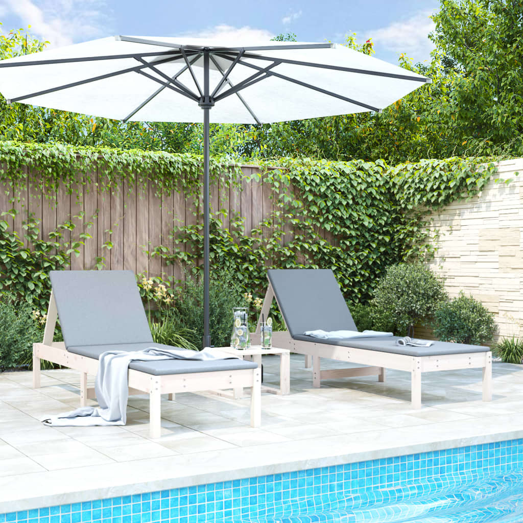 Sun loungers 2 pcs. White 199.5x60x74 cm solid pine wood