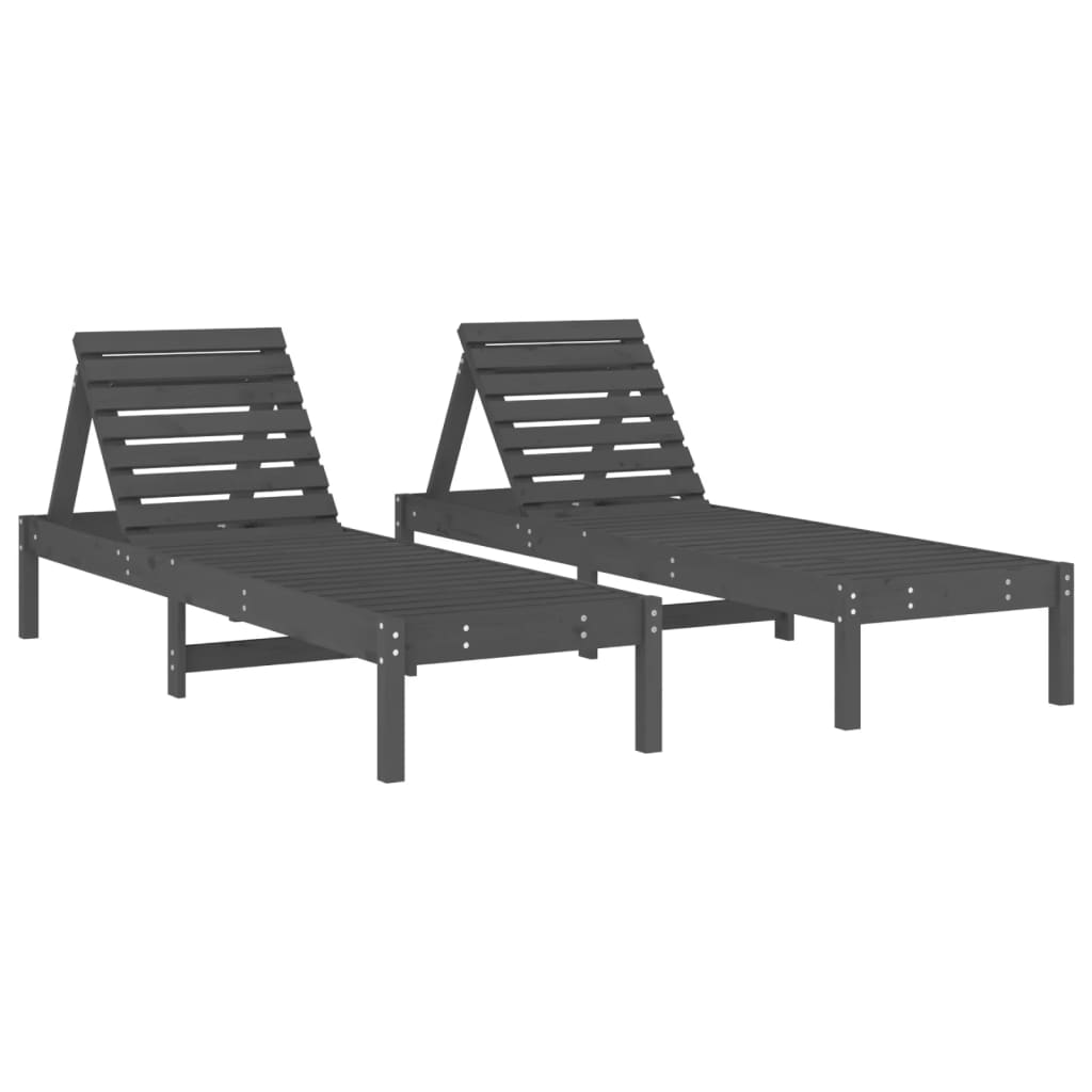 Sun loungers 2 pcs. Gray 199.5x60x74 cm solid pine wood