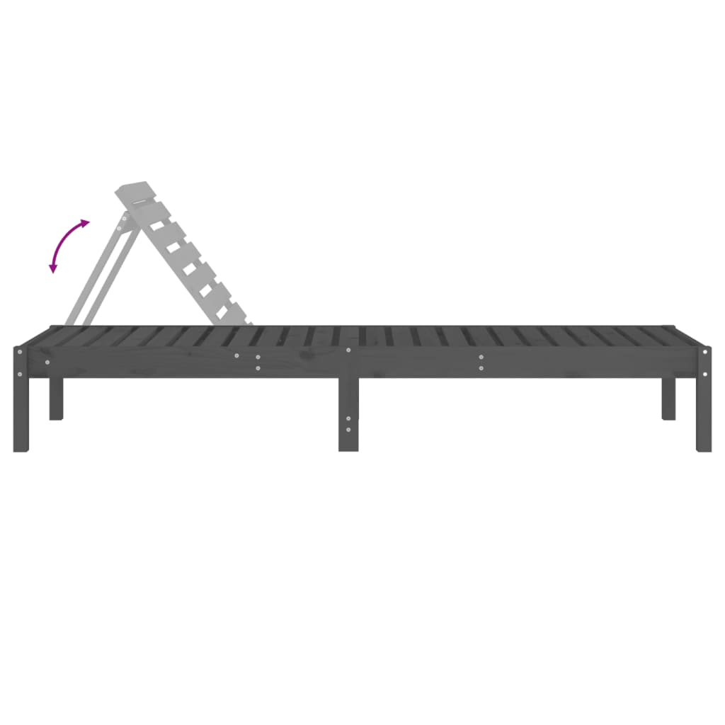 Sun loungers 2 pcs. Gray 199.5x60x74 cm solid pine wood