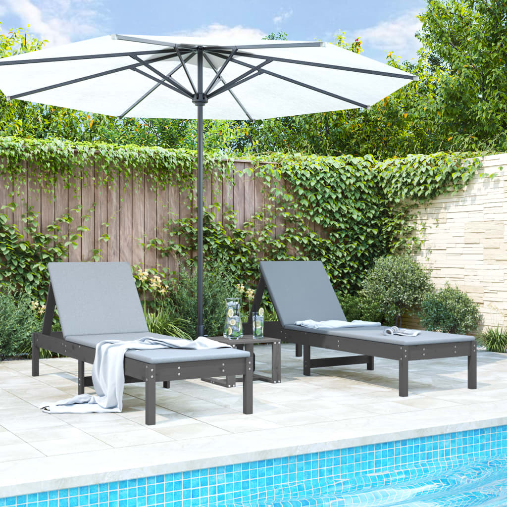 Sun loungers 2 pcs. Gray 199.5x60x74 cm solid pine wood