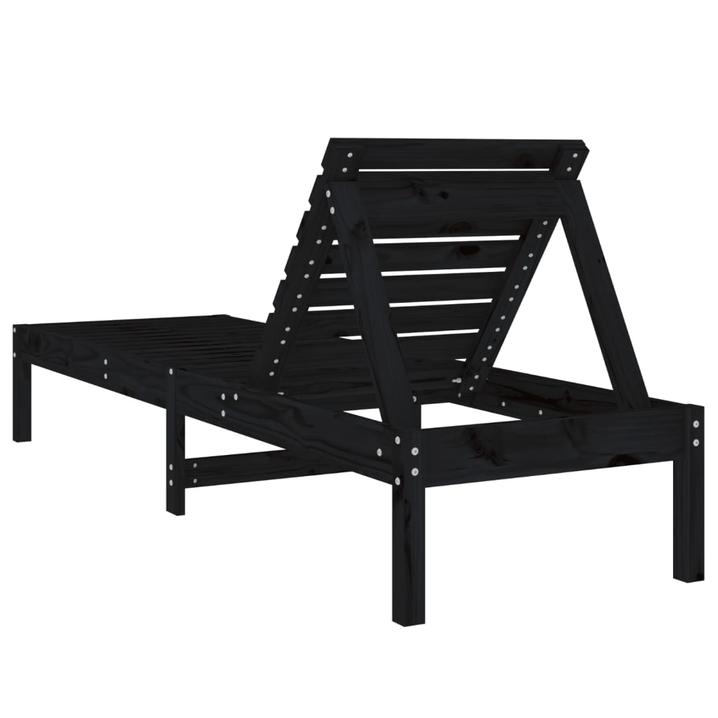 Sun loungers 2 pcs. Black 199.5x60x74 cm solid pine wood