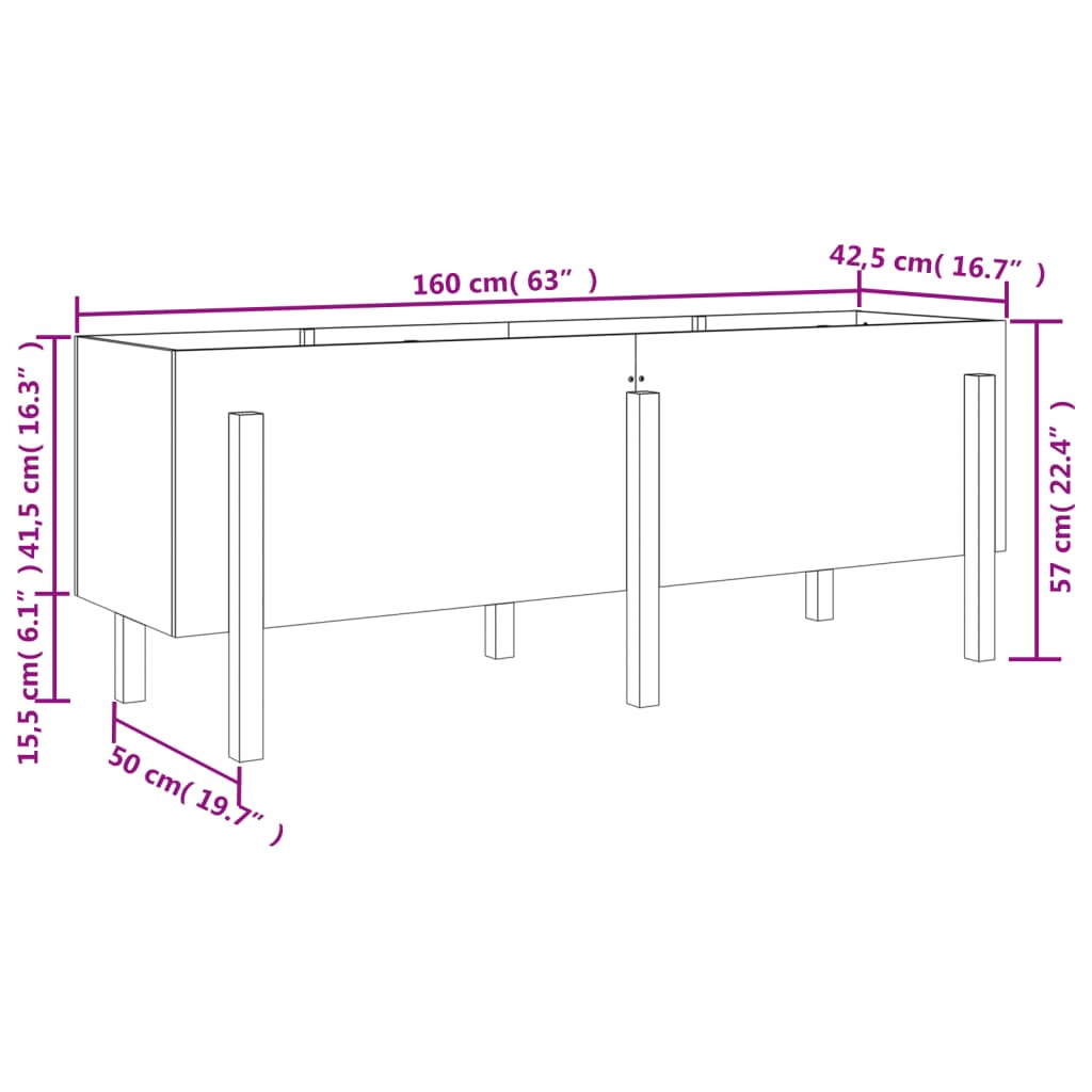 Raised bed white 160x50x57 cm solid pine wood
