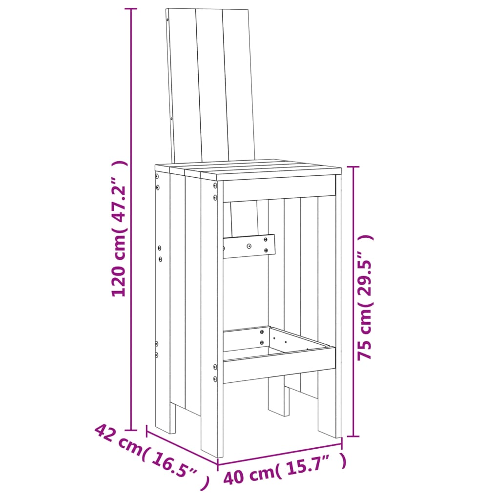 Tabourets de bar 2 pièces 40x42x120 cm bois de pin massif