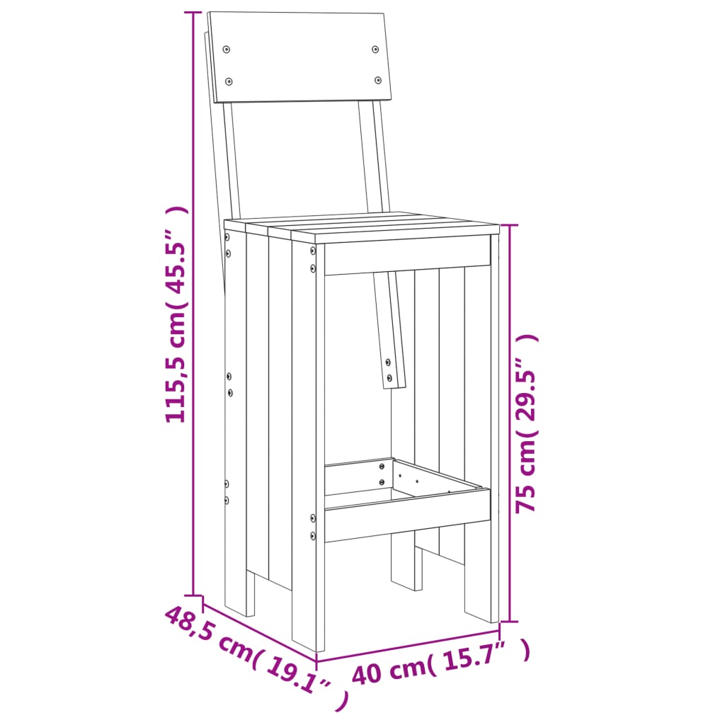 Bar stools 2 pcs. Gray 40x48.5x115.5 cm solid pine wood