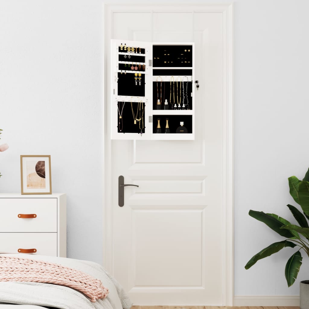 Armoire à bijoux avec miroir mural blanc 30x8,5x67 cm