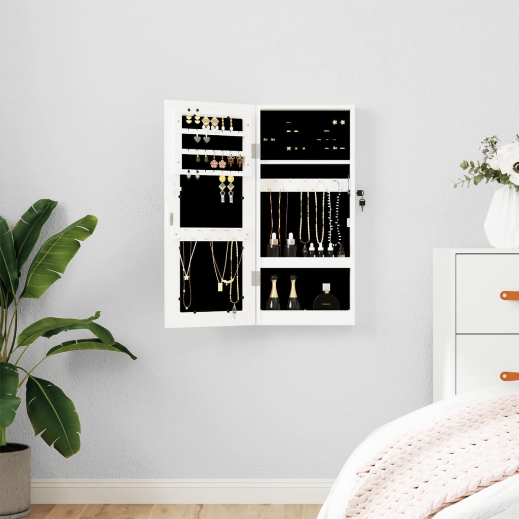 Armoire à bijoux avec miroir mural blanc 30x8,5x67 cm