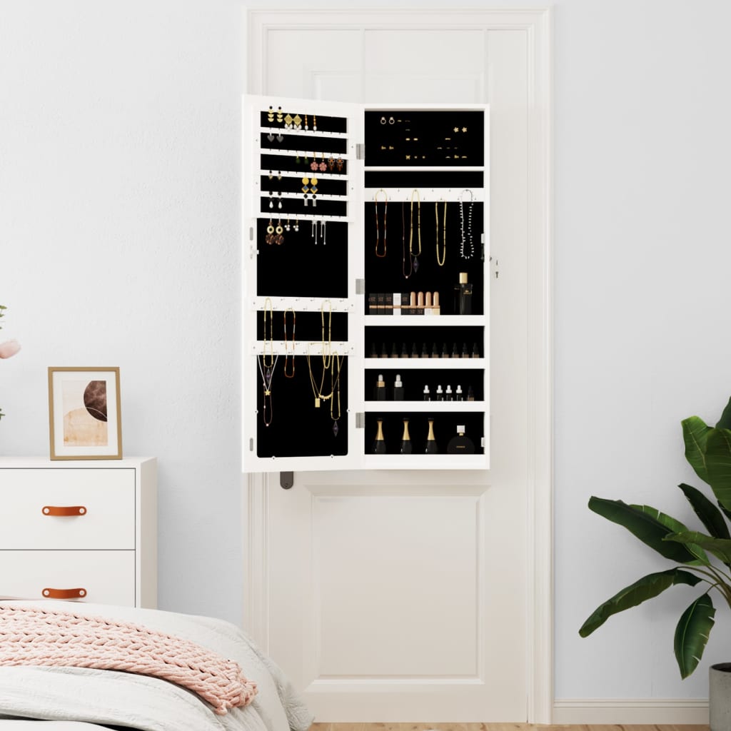 Armoire à bijoux avec miroir mural blanc 37,5x10x106 cm