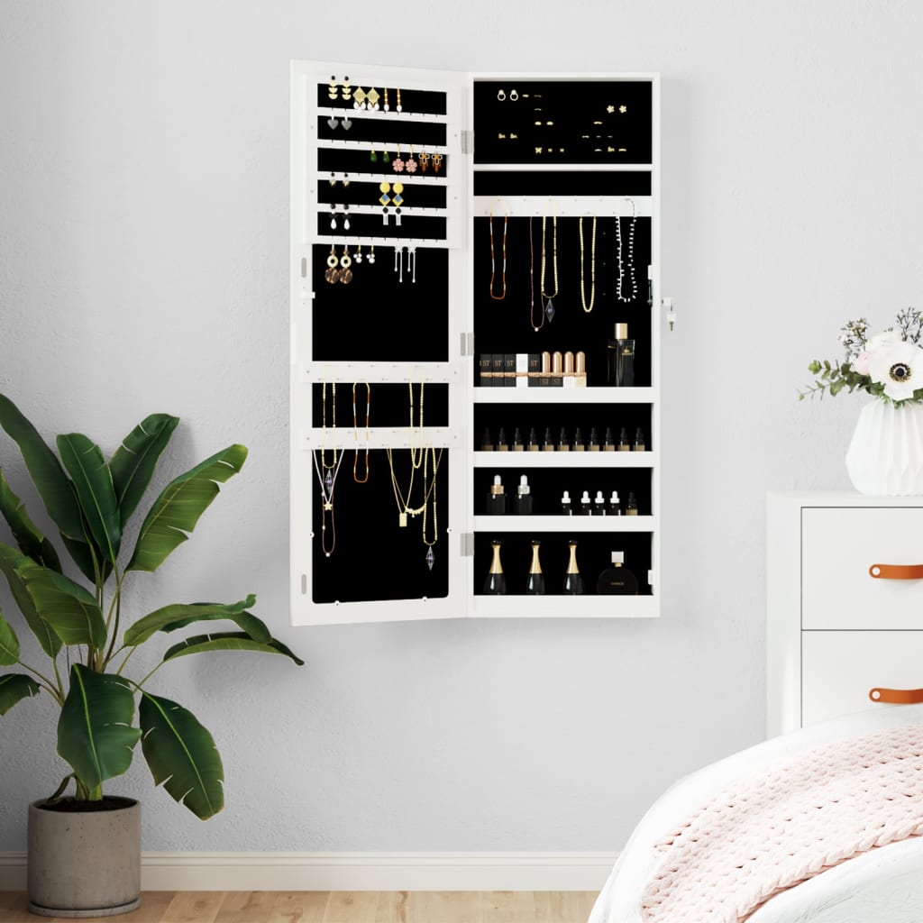 Armoire à bijoux avec miroir mural blanc 37,5x10x106 cm