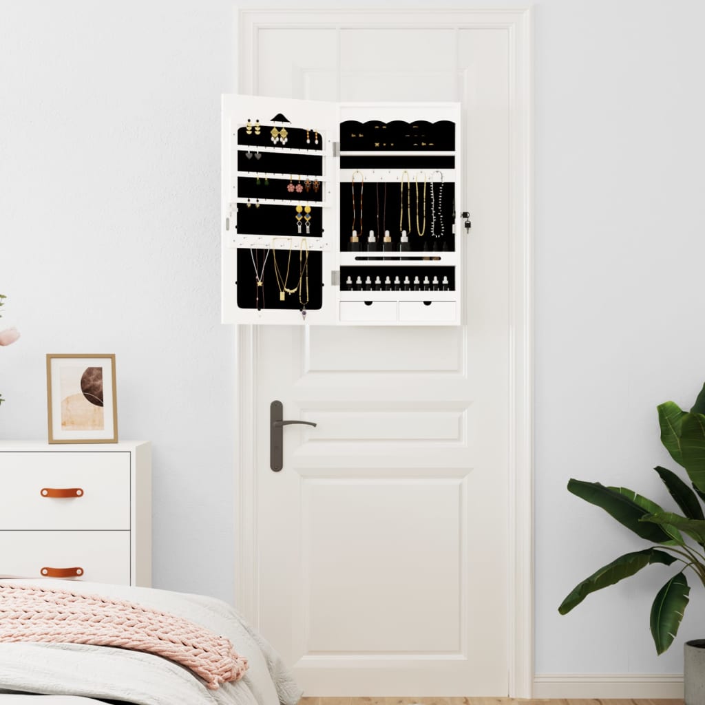 Armoire à bijoux avec miroir mural blanc 37,5x10x67 cm