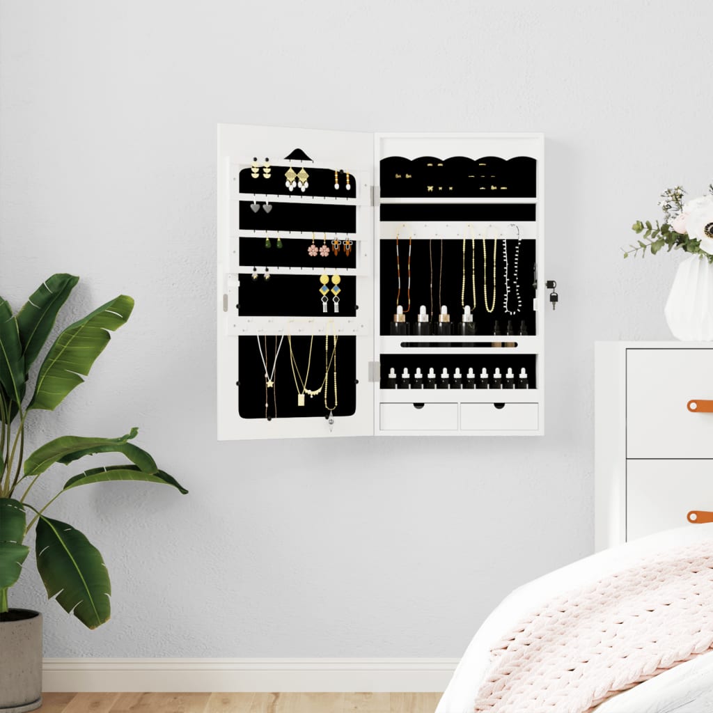 Armoire à bijoux avec miroir mural blanc 37,5x10x67 cm