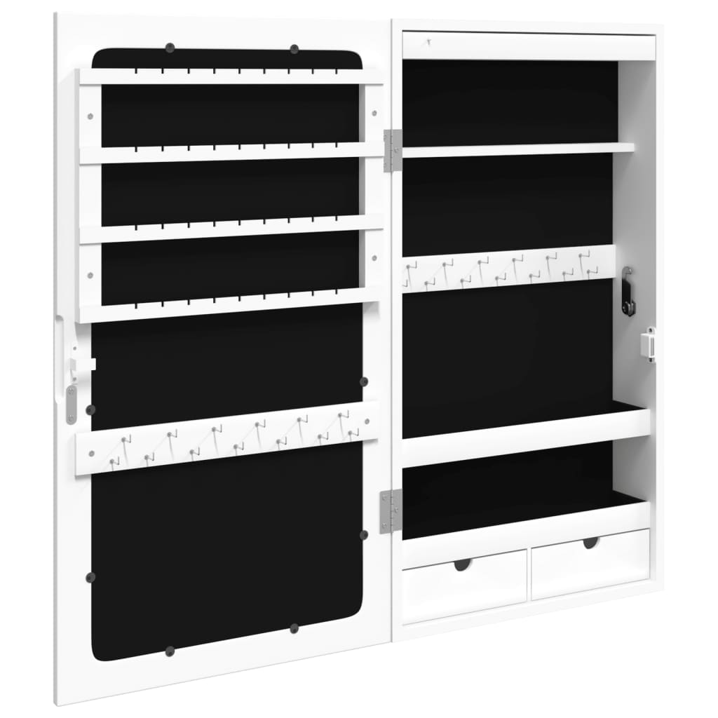 Mirror jewelry cabinet with LED lighting wall mounting white