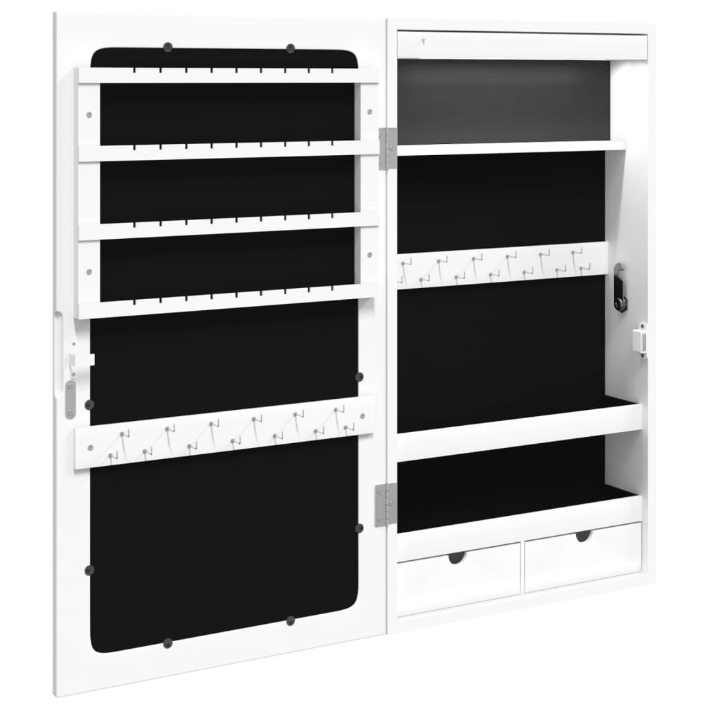 Mirror jewelry cabinet with LED lighting wall mounting white