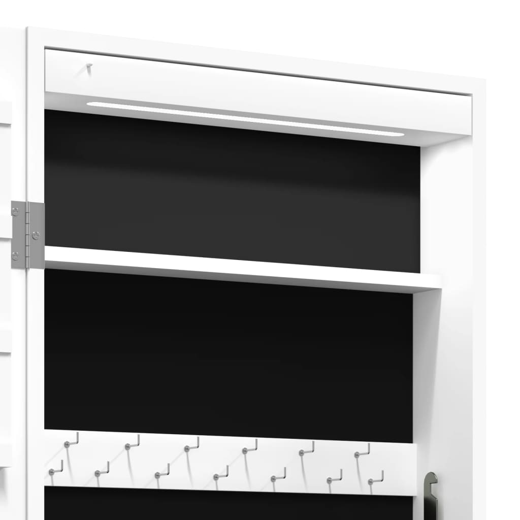 Mirror jewelry cabinet with LED lighting wall mounting white