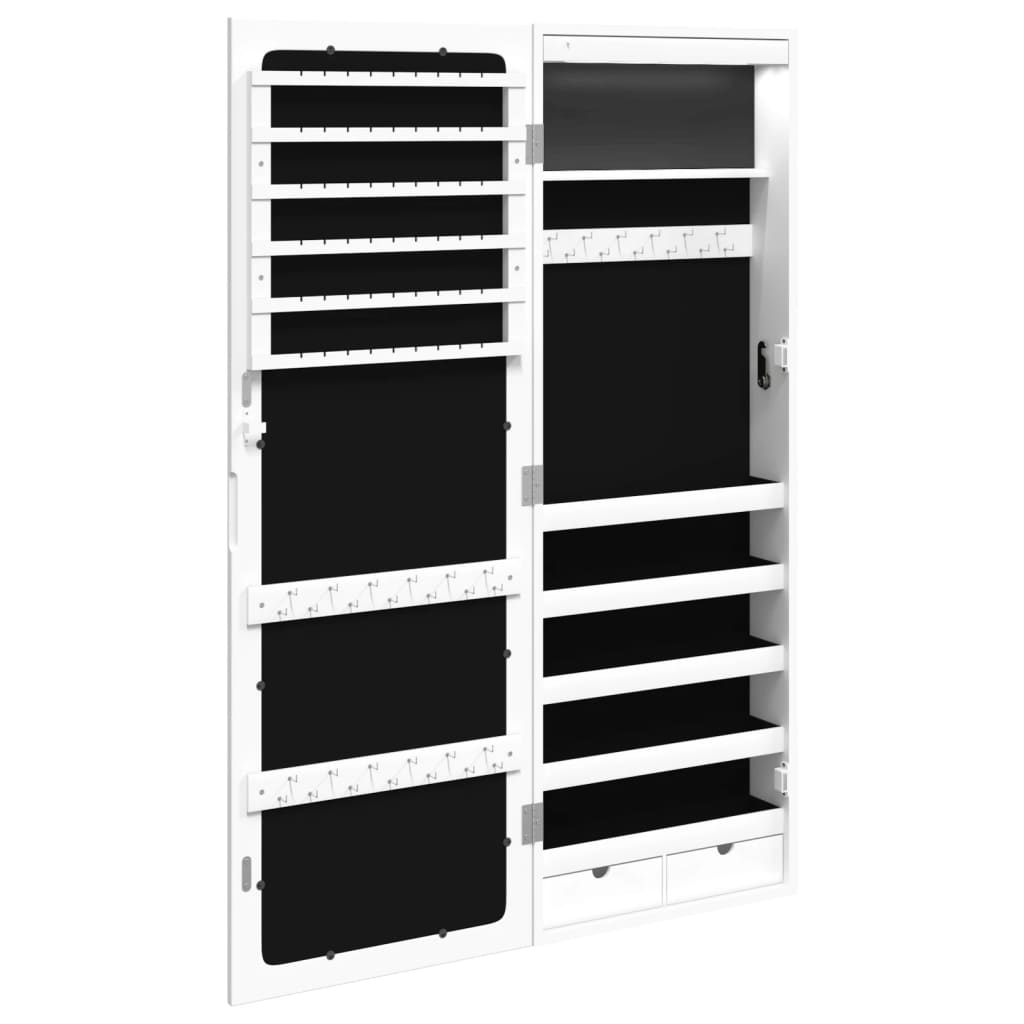 Mirror jewelry cabinet with LED lighting wall mounting white