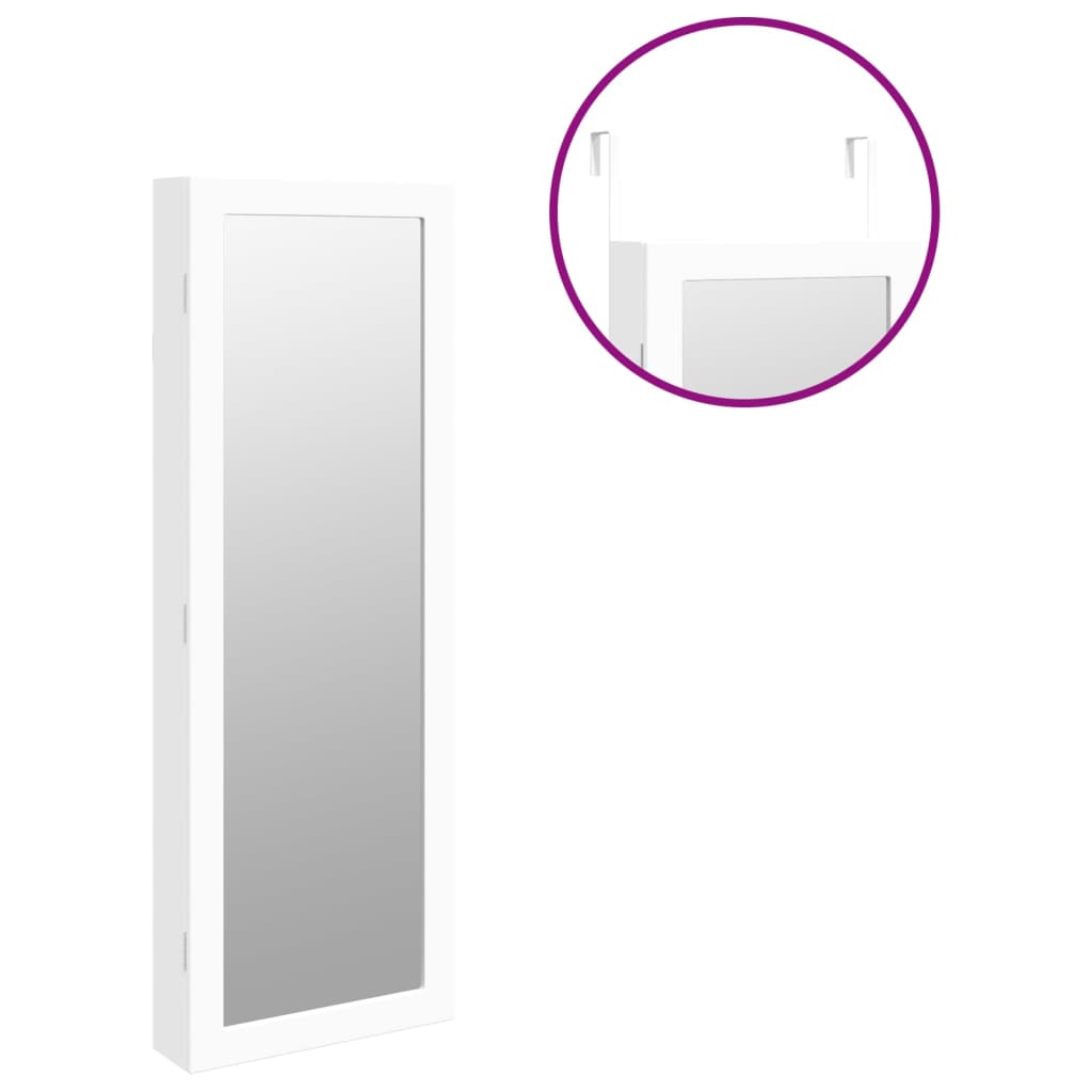 Mirror jewelry cabinet with LED lighting wall mounting white