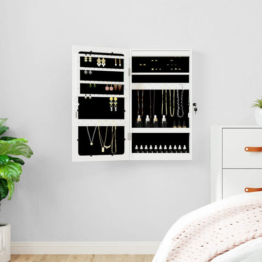 Armoire à bijoux miroir avec éclairage LED montage mural blanc