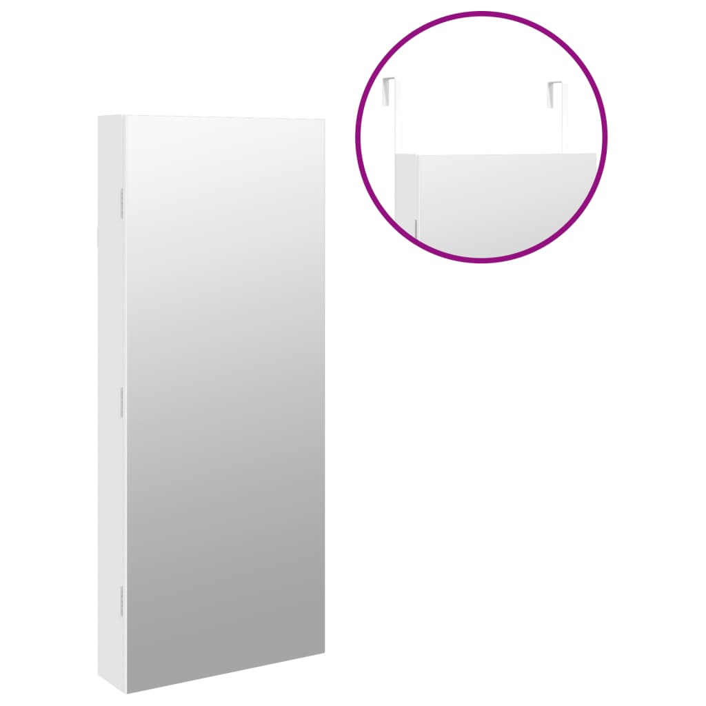Mirror jewelry cabinet with LED lighting wall mounting white