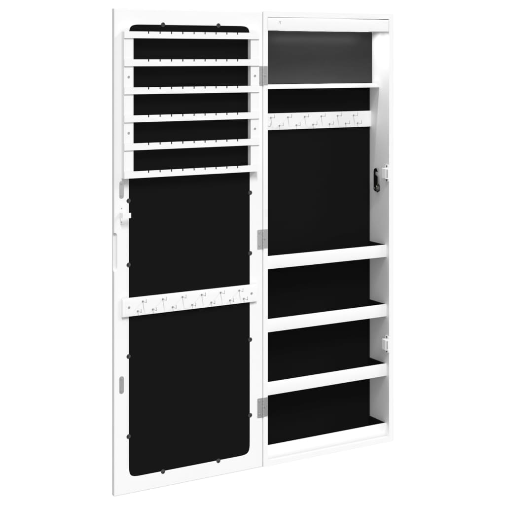 Mirror jewelry cabinet with LED lighting wall mounting white