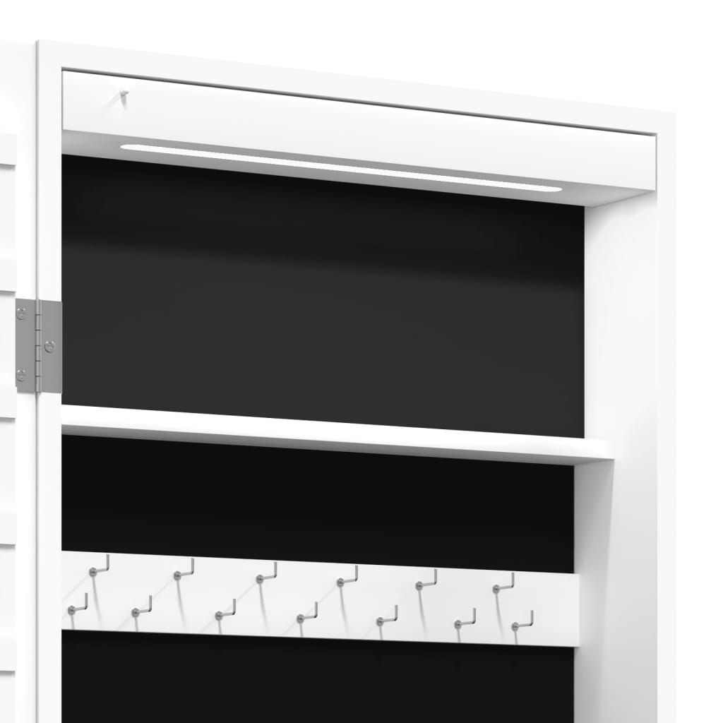 Mirror jewelry cabinet with LED lighting wall mounting white