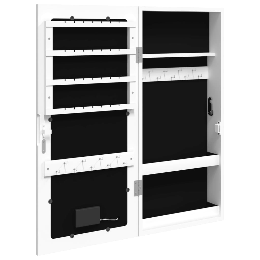 Mirror jewelry cabinet with LED lighting wall mounting white