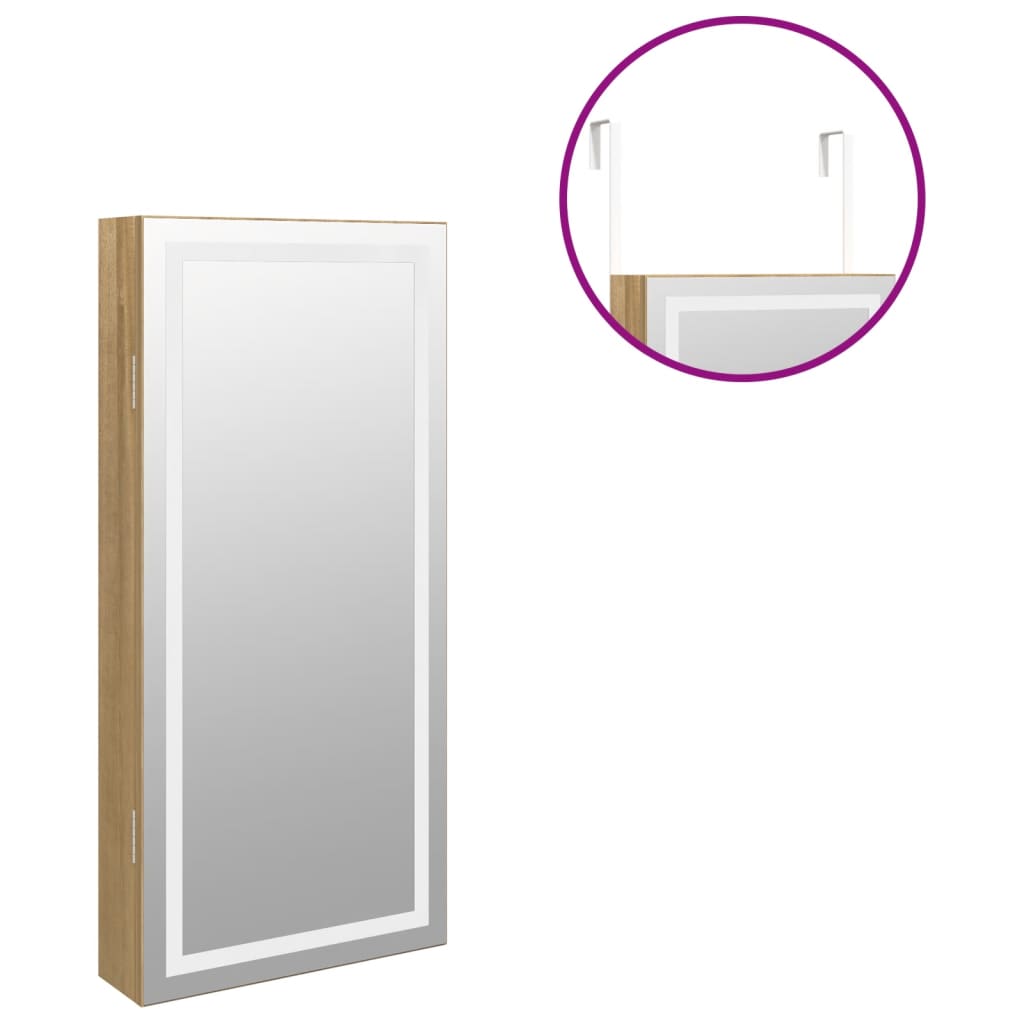 Armoire à bijoux miroir avec éclairage LED, fixation murale