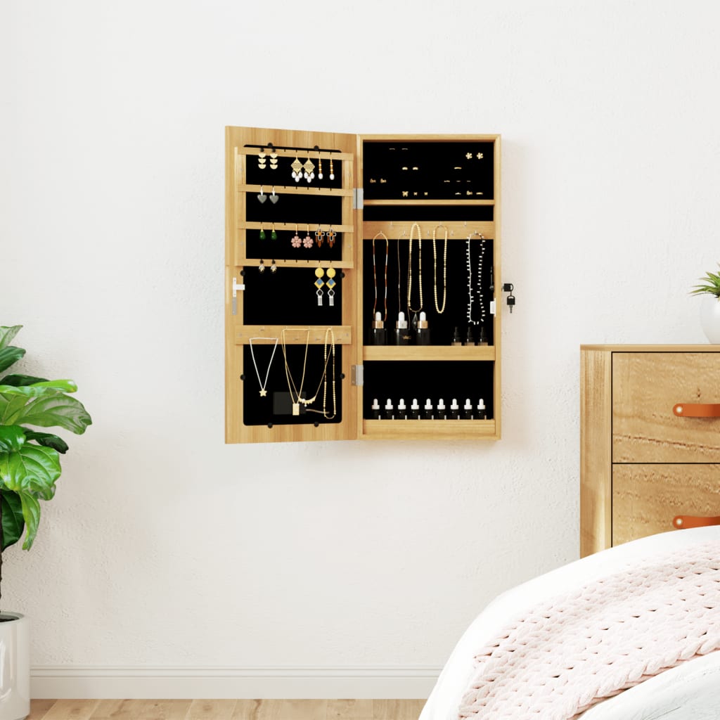 Armoire à bijoux miroir avec éclairage LED, fixation murale
