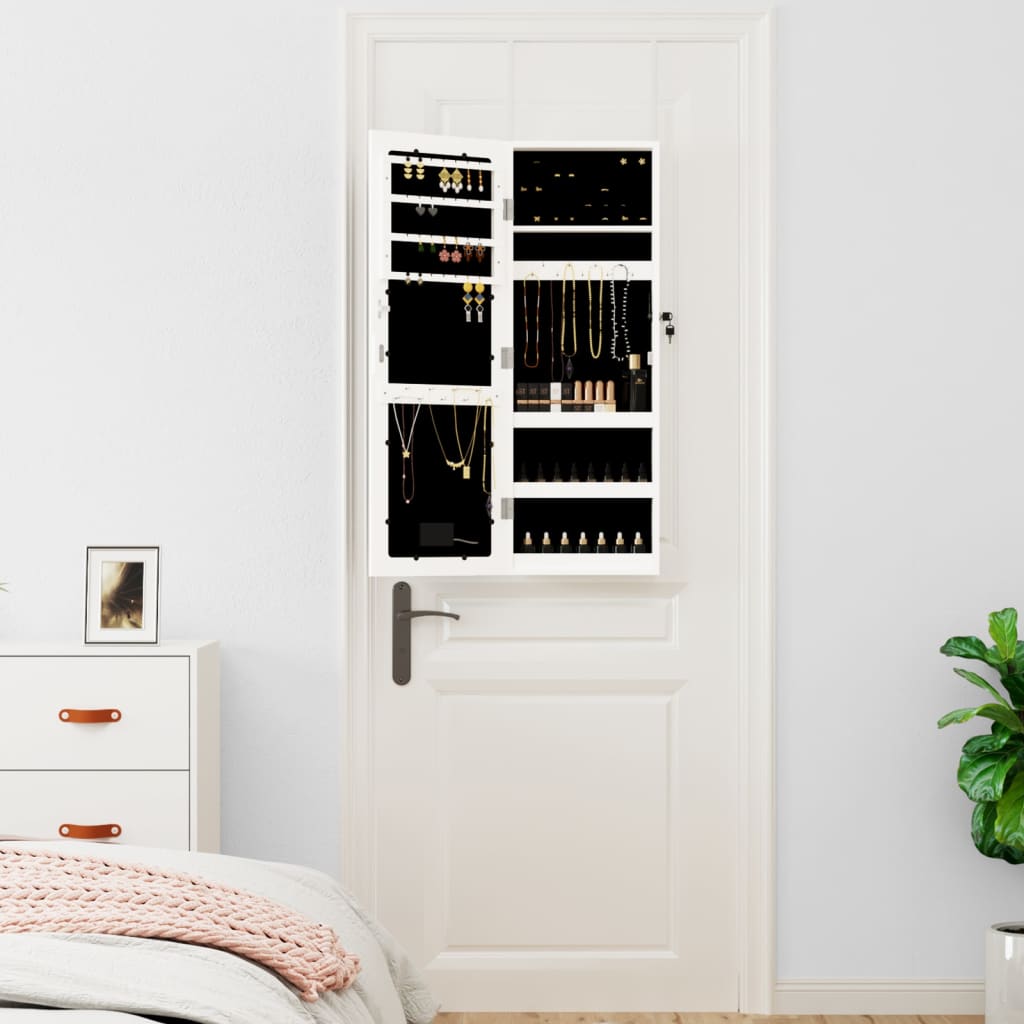 Mirror jewelry cabinet with LED lighting wall mounting white