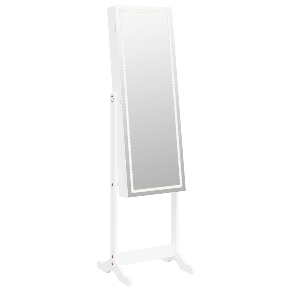Armoire à bijoux avec miroir et éclairage LED sur pied blanc